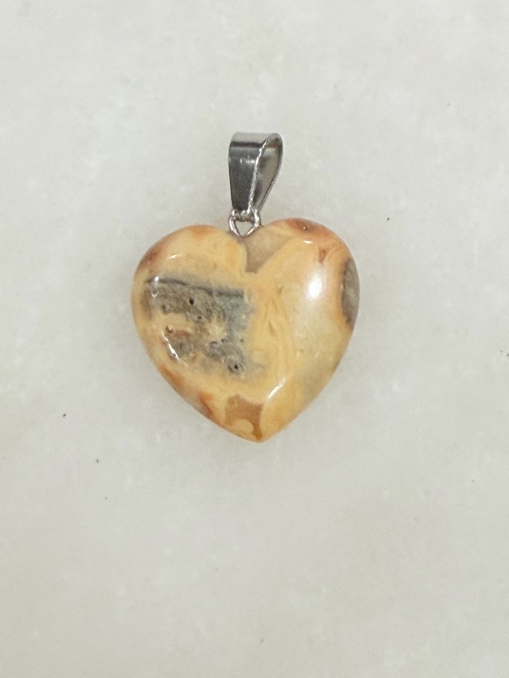Hand Crafted Beige and Brown Agate Heart Stone Pendant
